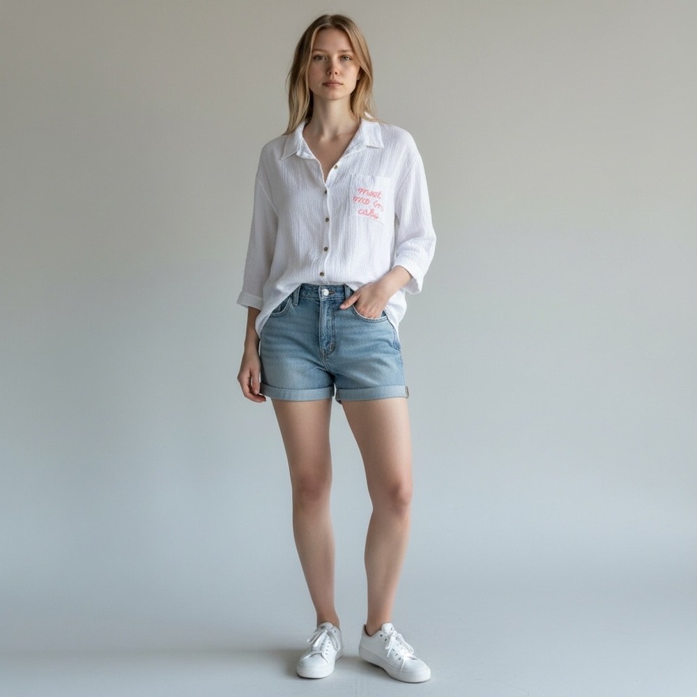 Golden Sun Vacay Ready White Cotton Gauze Meet‎ Me In Cabo Shirt Womens SM
